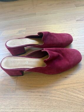 Silent D Anthropologie Guilford Wine/ Burgundy Suede Heeled Mules Women’s 9.5/40